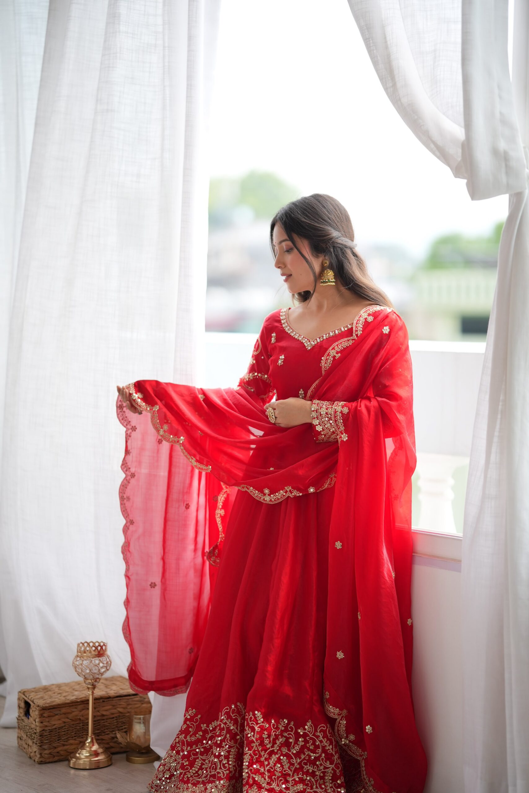 ZSR 3185 Red Fendy Silk Gown with Embroidery Work & Sequins Work. Special Price ₹2399. Delivery 4-6 Working Days. Shop now. | Gowns, Bollywood Gowns, Creative Gowns, Designer Gowns, Embroidered Gowns, Party Wear Gowns