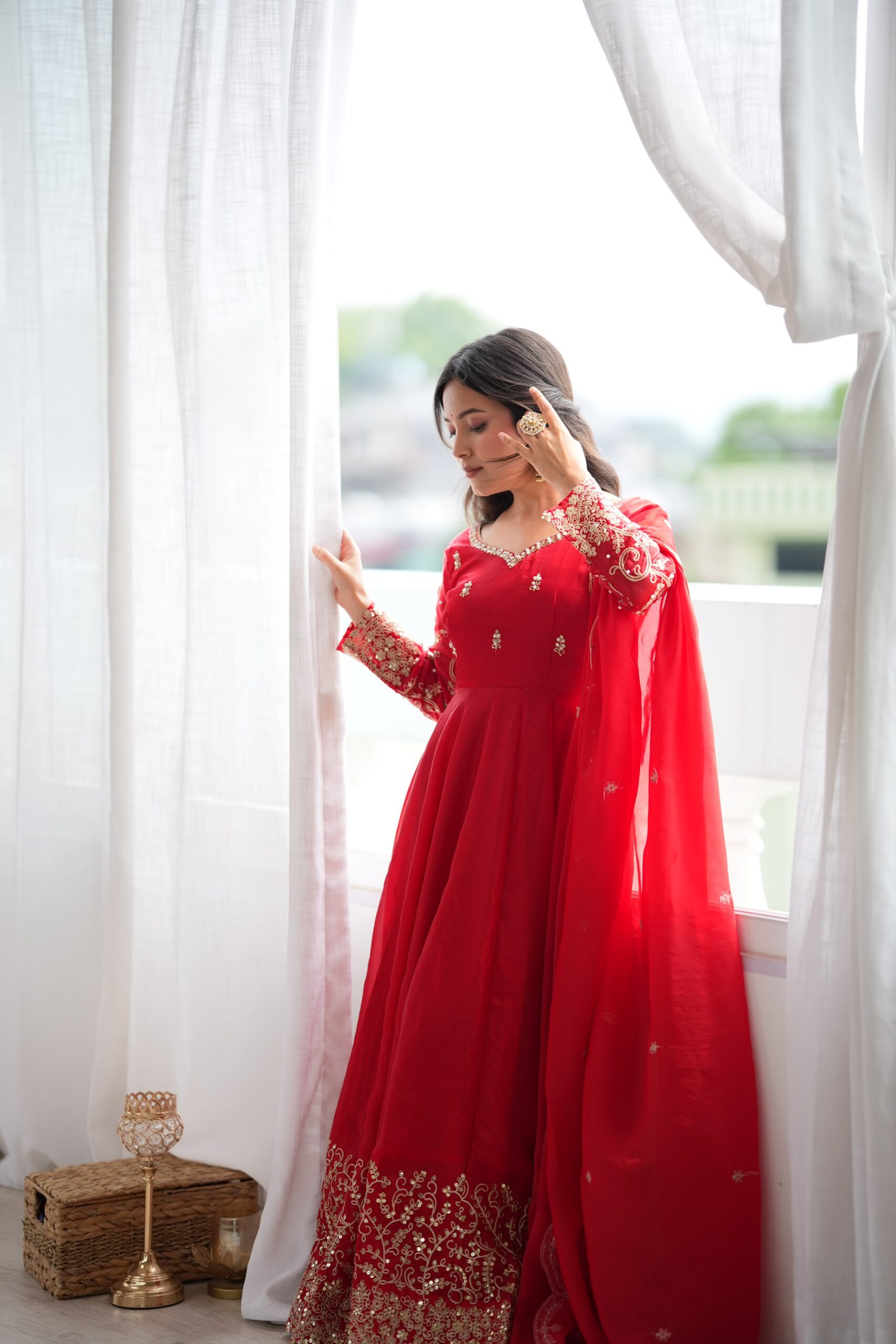 ZSR 3185 Red Fendy Silk Gown with Embroidery Work & Sequins Work. Special Price ₹2399. Delivery 4-6 Working Days. Shop now. | Gowns, Bollywood Gowns, Creative Gowns, Designer Gowns, Embroidered Gowns, Party Wear Gowns