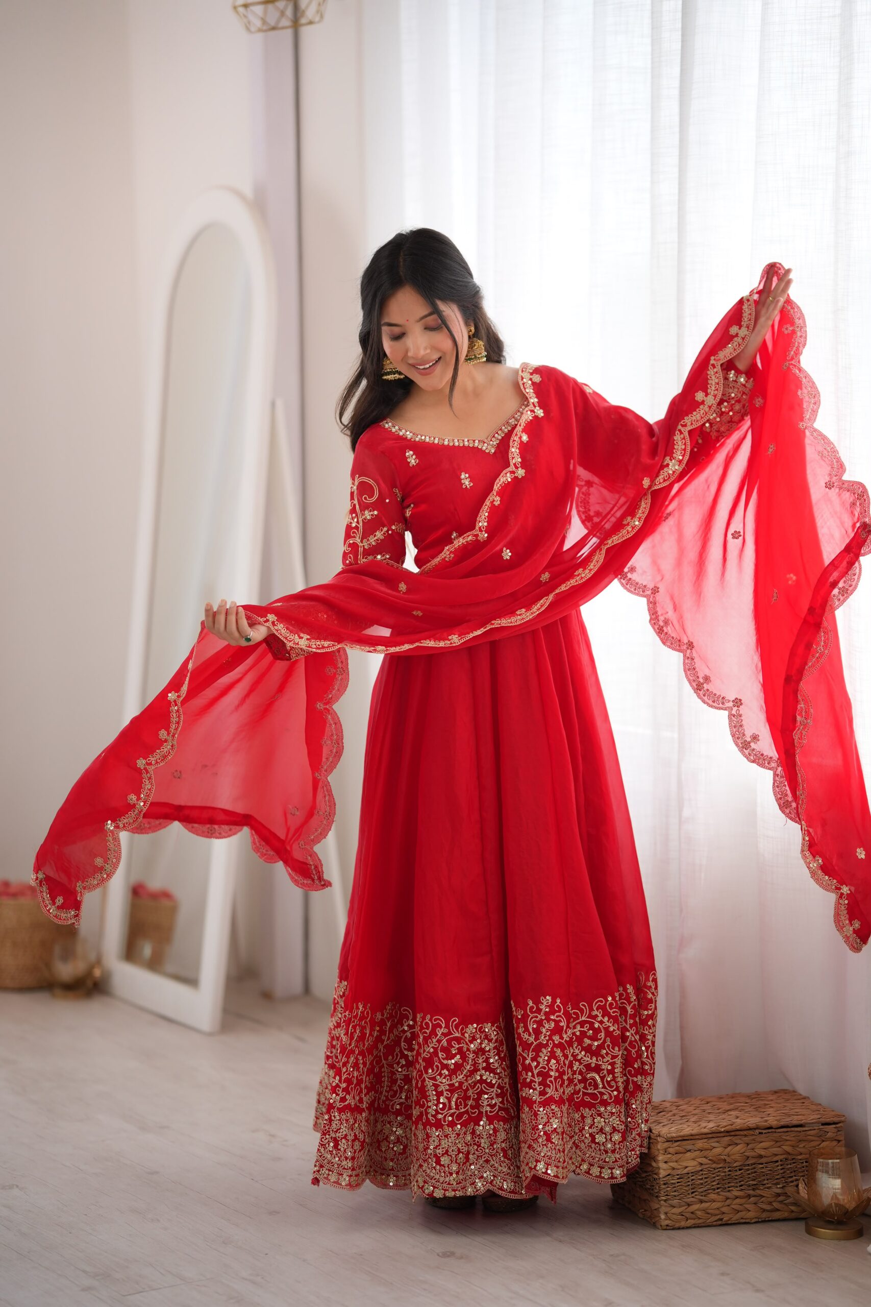 ZSR 3185 Red Fendy Silk Gown with Embroidery Work & Sequins Work. Special Price ₹2399. Delivery 4-6 Working Days. Shop now. | Gowns, Bollywood Gowns, Creative Gowns, Designer Gowns, Embroidered Gowns, Party Wear Gowns