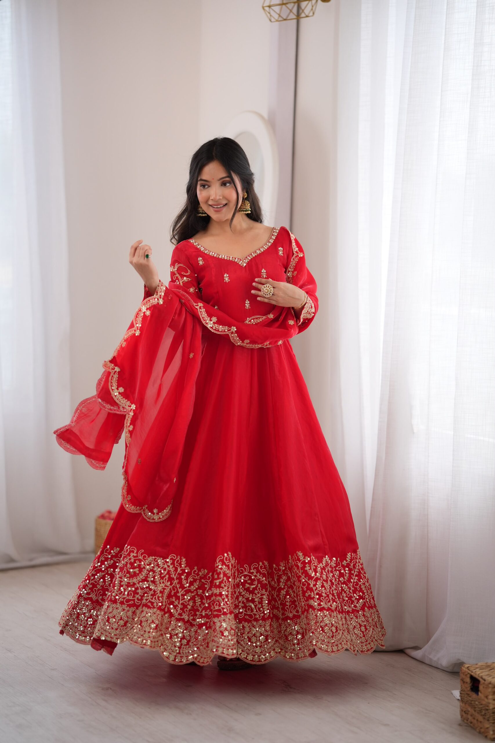 ZSR 3185 Red Fendy Silk Gown with Embroidery Work & Sequins Work. Special Price ₹2399. Delivery 4-6 Working Days. Shop now. | Gowns, Bollywood Gowns, Creative Gowns, Designer Gowns, Embroidered Gowns, Party Wear Gowns