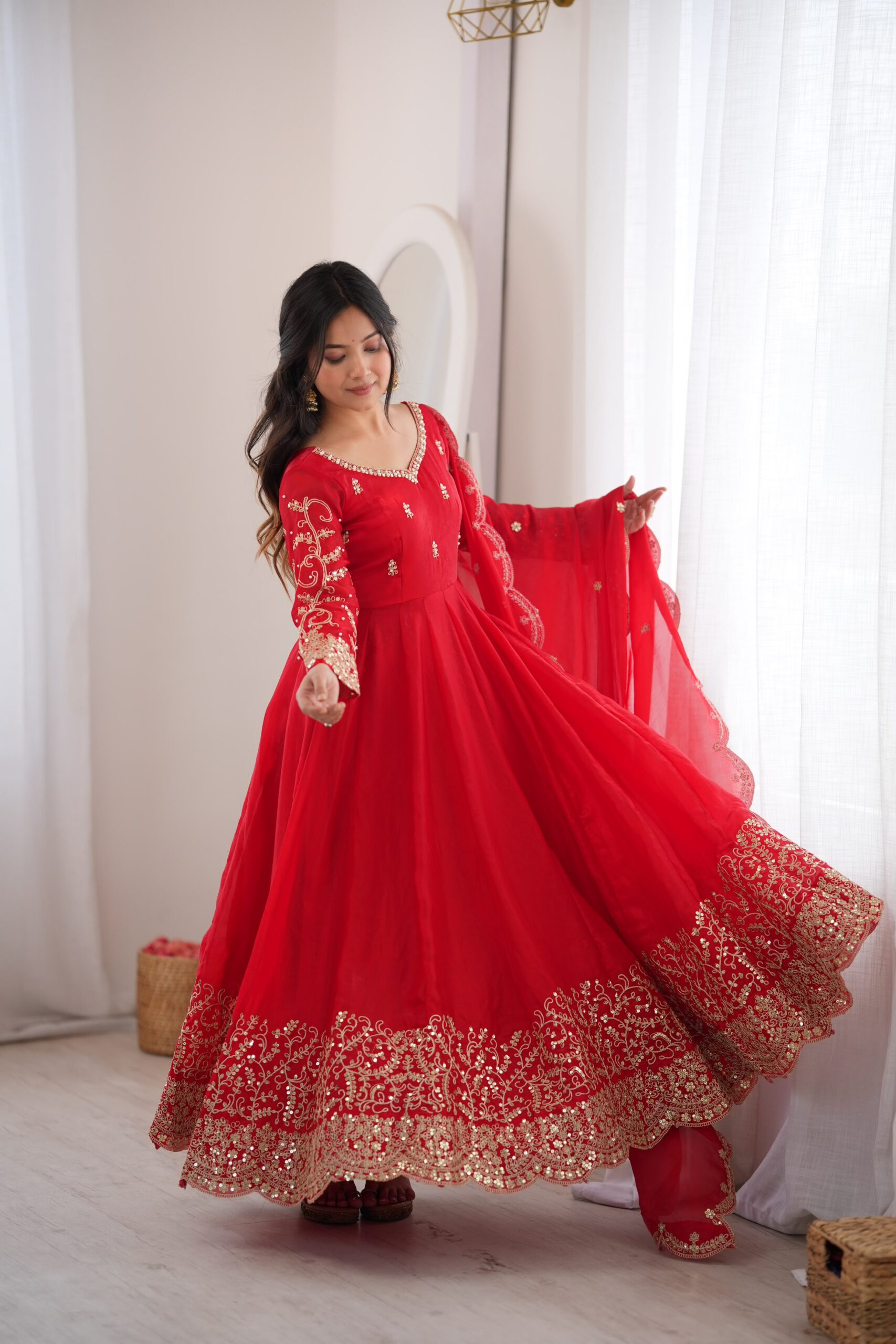 ZSR 3185 Red Fendy Silk Gown with Embroidery Work & Sequins Work. Special Price ₹2399. Delivery 4-6 Working Days. Shop now. | Gowns, Bollywood Gowns, Creative Gowns, Designer Gowns, Embroidered Gowns, Party Wear Gowns