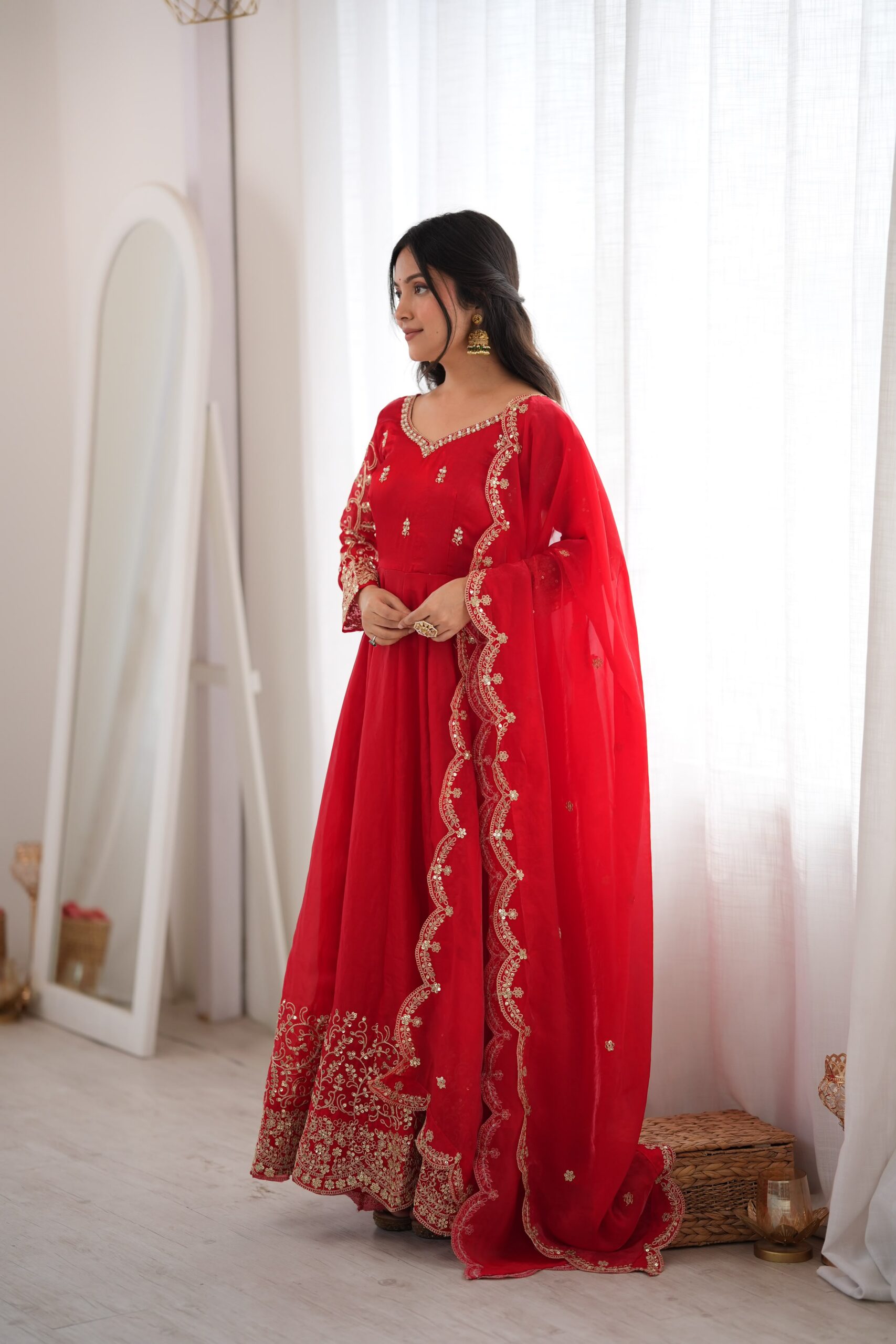 ZSR 3185 Red Fendy Silk Gown with Embroidery Work & Sequins Work. Special Price ₹2399. Delivery 4-6 Working Days. Shop now. | Gowns, Bollywood Gowns, Creative Gowns, Designer Gowns, Embroidered Gowns, Party Wear Gowns