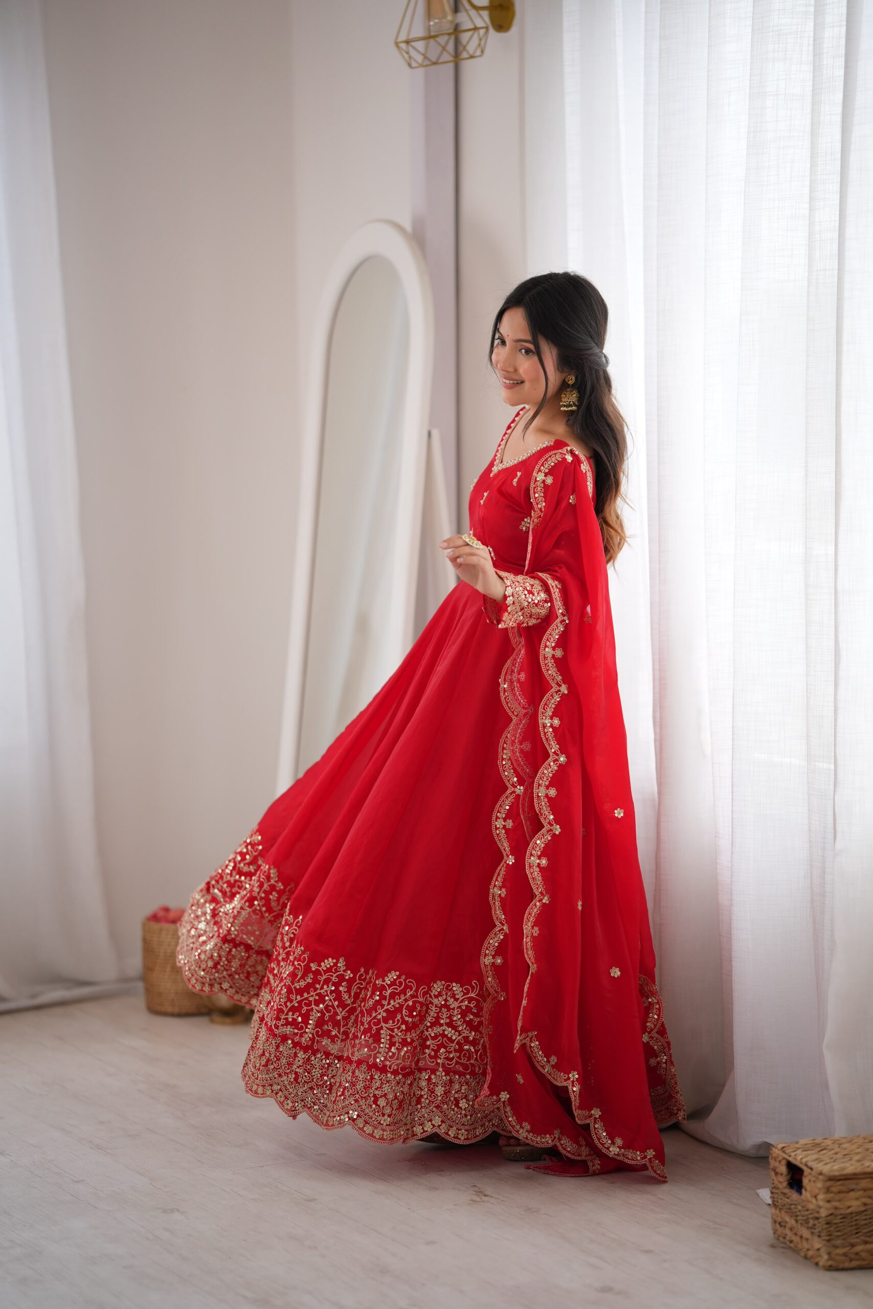 ZSR 3185 Red Fendy Silk Gown with Embroidery Work & Sequins Work. Special Price ₹2399. Delivery 4-6 Working Days. Shop now. | Gowns, Bollywood Gowns, Creative Gowns, Designer Gowns, Embroidered Gowns, Party Wear Gowns