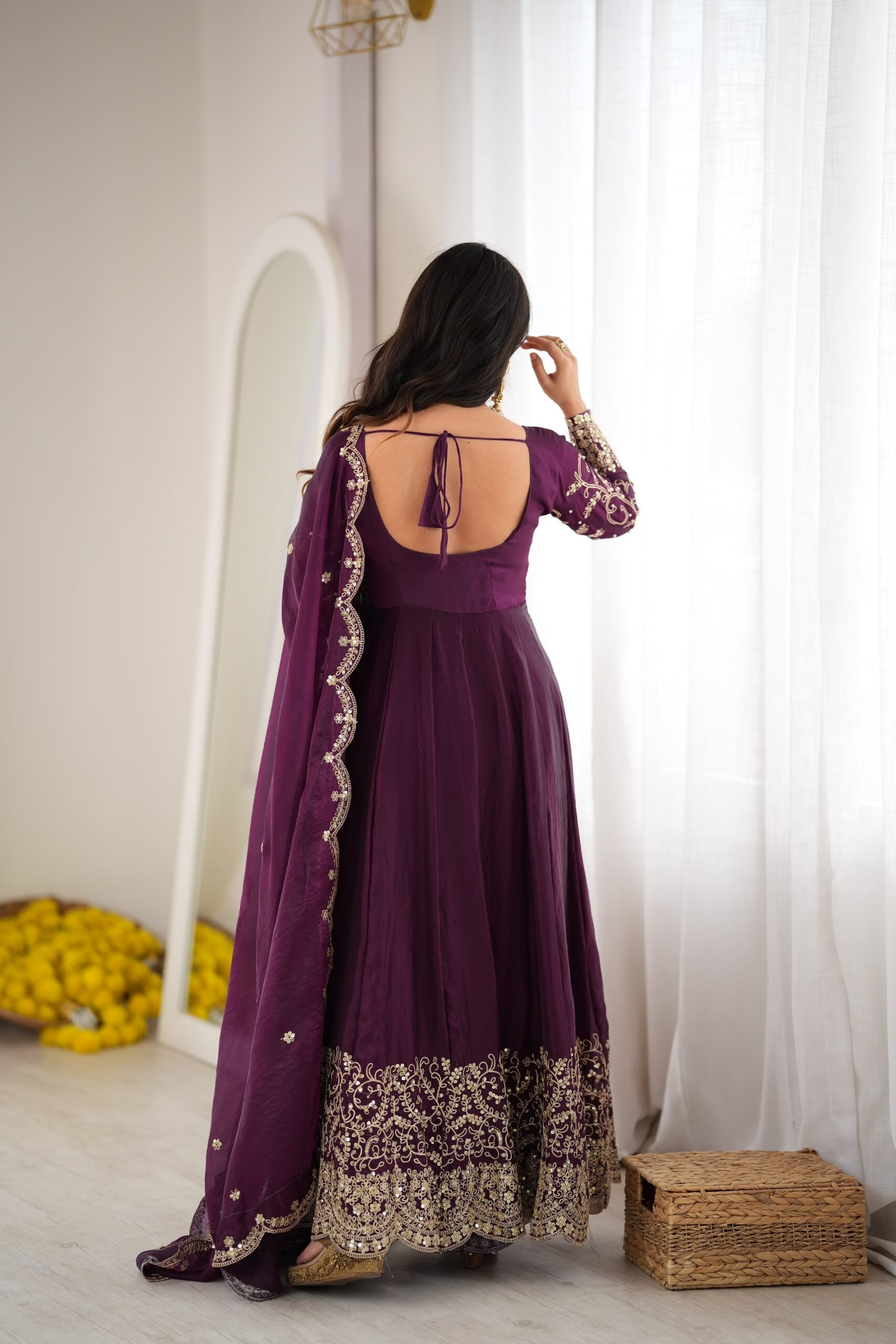 ZSR 3185 Wine Fendy Silk Gown with Embroidery Work & Sequins Work. Special Price ₹2399. Delivery 4-6 Working Days. Shop now. | Gowns, Bollywood Gowns, Creative Gowns, Designer Gowns, Embroidered Gowns, Party Wear Gowns