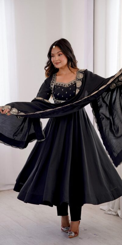 ZF 5026  Black Colour Roman Silk Salwar Suit with Embroidery Work. Best Price ₹2399. Delivery 4-6 Working Days. Online Shop now. | Anarkali Suits, Bollywood Anarkali, Creative-Anarkali, Designer Anarkali, Embroidered Anarkali, Party Wear Anarkali
