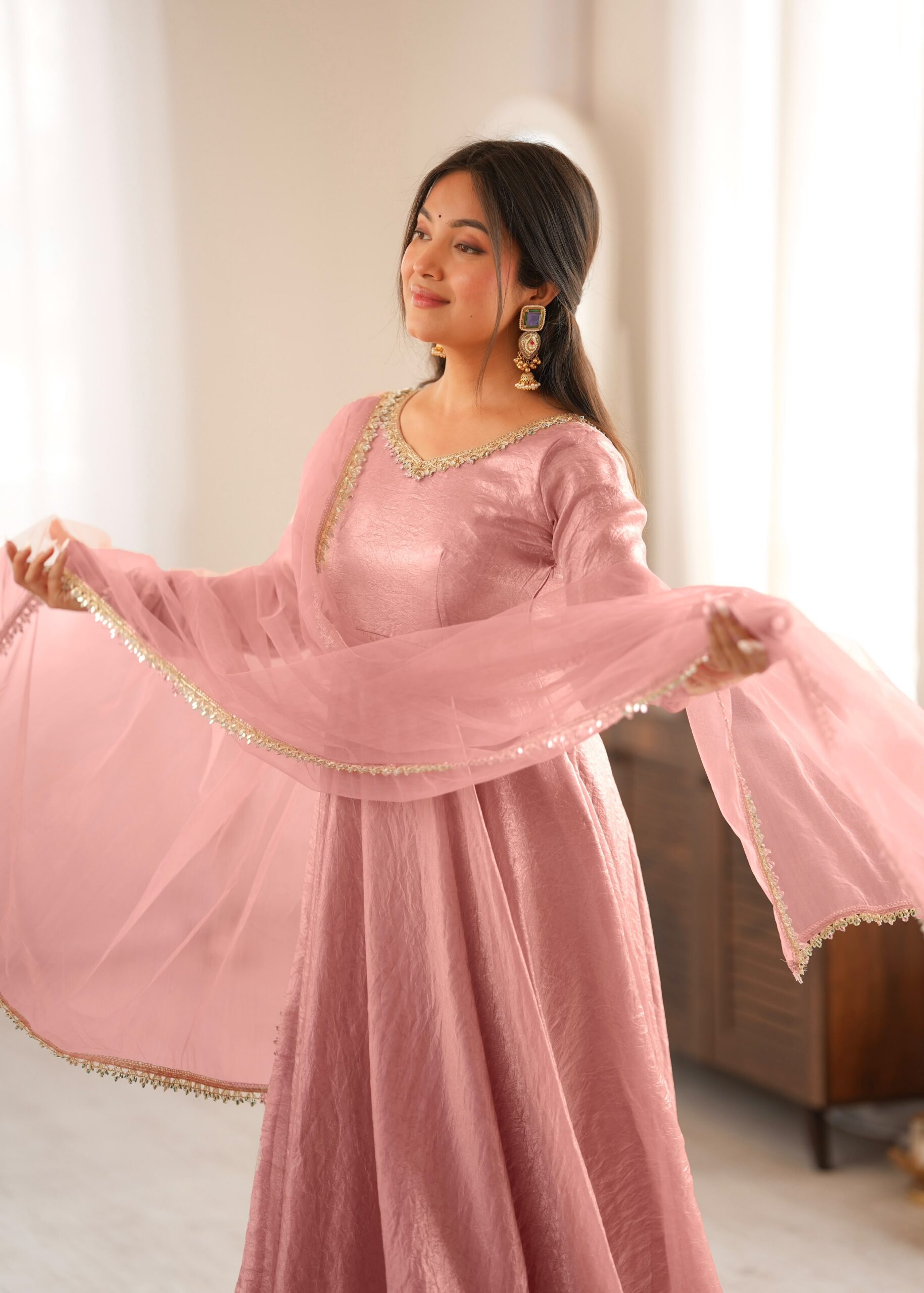 SRK 5355 Pink Doremon Crush Gown with Lace Work & Mirror Work. Exclusive Offer ₹2099. Delivery 4-6 Working Days. Shop now. | Gowns, Bollywood Gowns, Creative Gowns, Designer Gowns, Embroidered Gowns, Party Wear Gowns