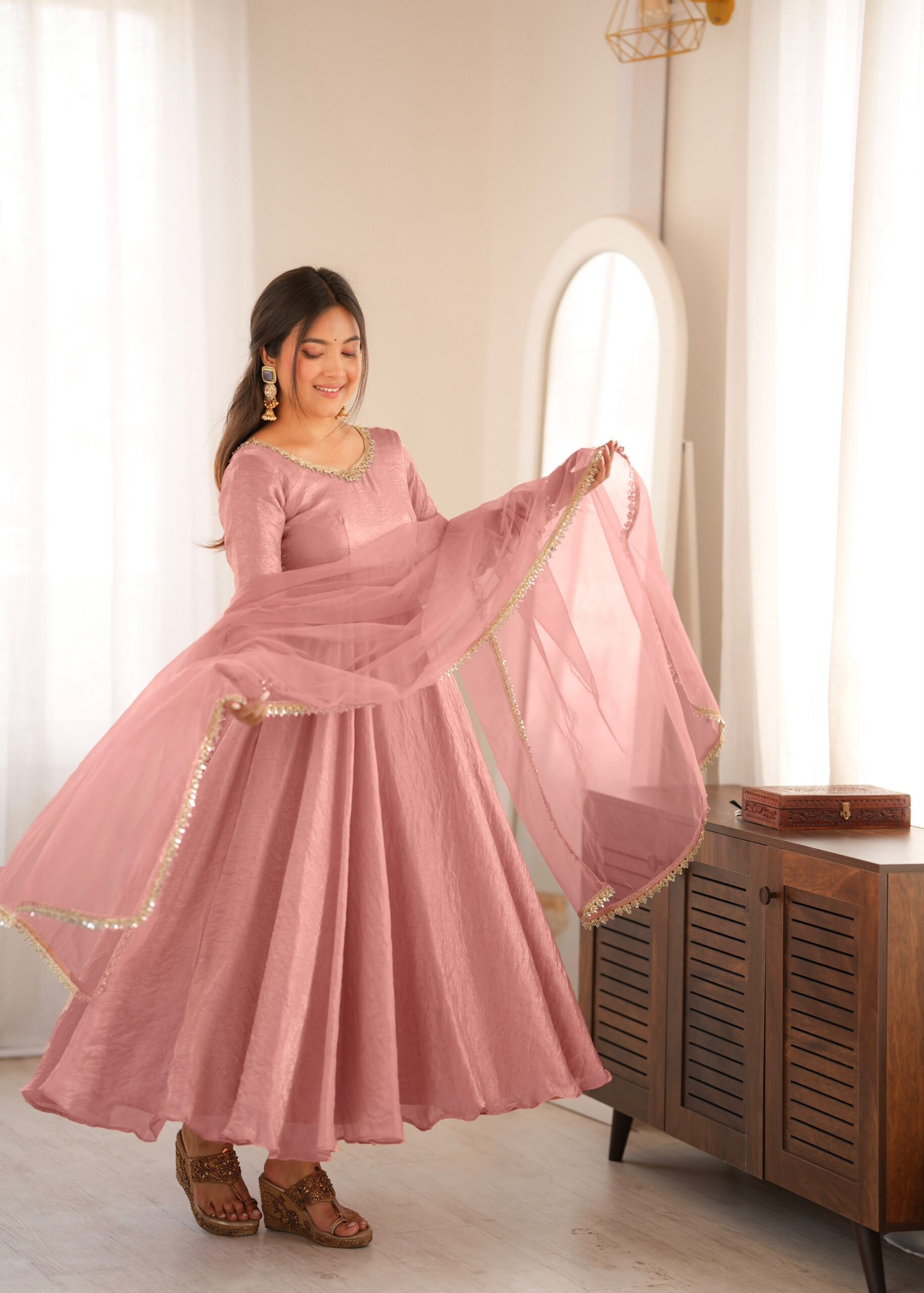 SRK 5355 Pink Doremon Crush Gown with Lace Work & Mirror Work. Exclusive Offer ₹2099. Delivery 4-6 Working Days. Shop now. | Gowns, Bollywood Gowns, Creative Gowns, Designer Gowns, Embroidered Gowns, Party Wear Gowns
