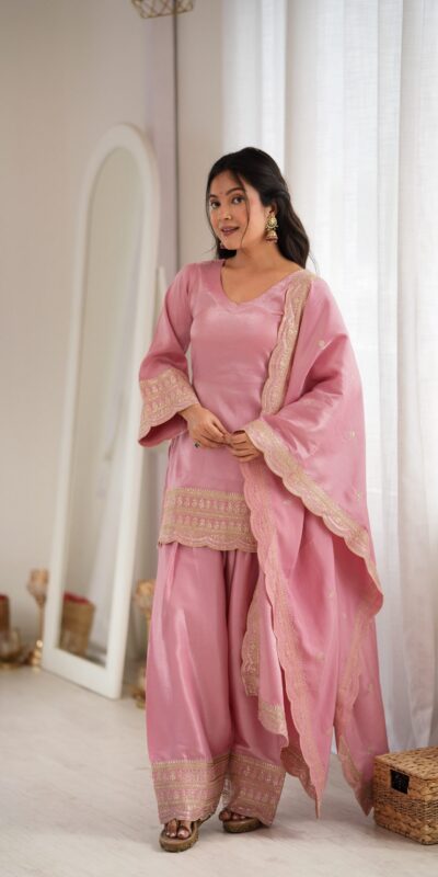 KB 304 Pink in Glass Roman Silk. Sequins Work & Embroidery Work Salwar Suit Festive Deal ₹1999. Delivery 4-6 Working Days. Shop now. | Jump Suits, Salwar suit, Casual Suits, Creative suits, Designer Suits, Palazzo Suits, Party Wear Suits, Patiala Suits, Straight Suits
