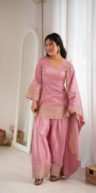KB 304 Pink in Glass Roman Silk. Sequins Work & Embroidery Work Salwar Suit Festive Deal ₹1999. Delivery 4-6 Working Days. Shop now. | Jump Suits, Salwar suit, Casual Suits, Creative suits, Designer Suits, Palazzo Suits, Party Wear Suits, Patiala Suits, Straight Suits