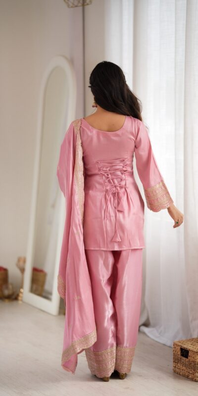 KB 304 Pink in Glass Roman Silk. Sequins Work & Embroidery Work Salwar Suit Festive Deal ₹1999. Delivery 4-6 Working Days. Shop now. | Jump Suits, Salwar suit, Casual Suits, Creative suits, Designer Suits, Palazzo Suits, Party Wear Suits, Patiala Suits, Straight Suits
