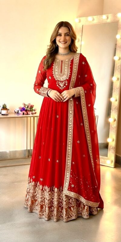 SSR 546 Red in Georgette Embroidery Work & Sequins Work Gown . Get it for ₹2149. Delivery 4-6 Working Days. Online Shop now. | Gowns, Bollywood Gowns, Creative Gowns, Designer Gowns, Embroidered Gowns, Party Wear Gowns