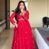 Glowing Red Georgette Sequence Work Gown