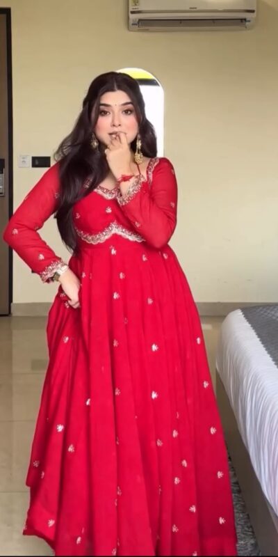 NSR 874 Red Georgette Thread With Sequence Gown Perfect for Wedding, Party, Reception, Holi, Eid . Available at ₹1799 only. Delivery 4-6 Working Days. | Gowns, Bollywood Gowns, Creative Gowns, Designer Gowns, Embroidered Gowns, Party Wear Gowns