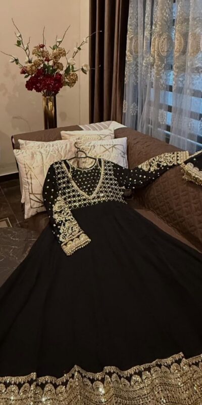 JF 049 Black Georgette Gown with Embroidery Work & Sequins Work. Exclusive Offer ₹2149. Delivery 4-6 Working Days. Shop now. | Gowns, Bollywood Gowns, Creative Gowns, Designer Gowns, Embroidered Gowns, Party Wear Gowns