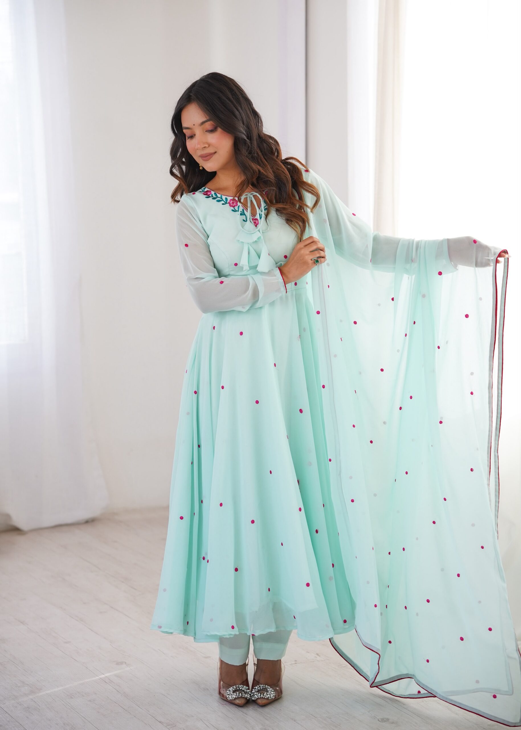 SP 82 Sky Blue in Heavy Faux Georgette Embroidery Work Salwar Suit . Introductory Price ₹1999. Delivery 4-6 Working Days. Shop now. | Anarkali Suits, Bollywood Anarkali, Creative-Anarkali, Designer Anarkali, Embroidered Anarkali, Party Wear Anarkali