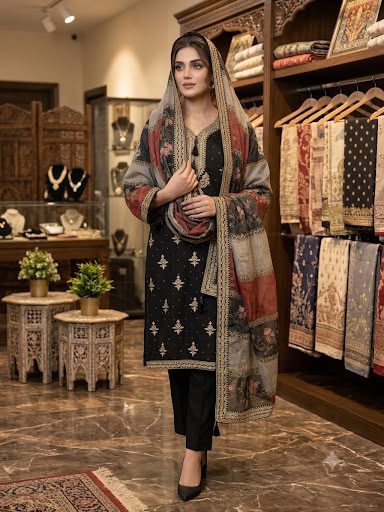 LG 2134 Black Mul Chanderi Salwar Suit with Embroidery Work & Sequins Work. Festive Deal ₹2399. Delivery 4-6 Working Days. Shop nowp | Jump Suits, Salwar suit, Casual Suits, Creative suits, Designer Suits, Palazzo Suits, Party Wear Suits, Patiala Suits, Straight Suits