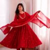 ZF 5023 Red Roman Silk Gown with Mirror Work & Embroidery Work. Special Price ₹2099. Delivery 4-6 Working Days. Shop now. | Gowns, Bollywood Gowns, Creative Gowns, Designer Gowns, Embroidered Gowns, Party Wear Gowns