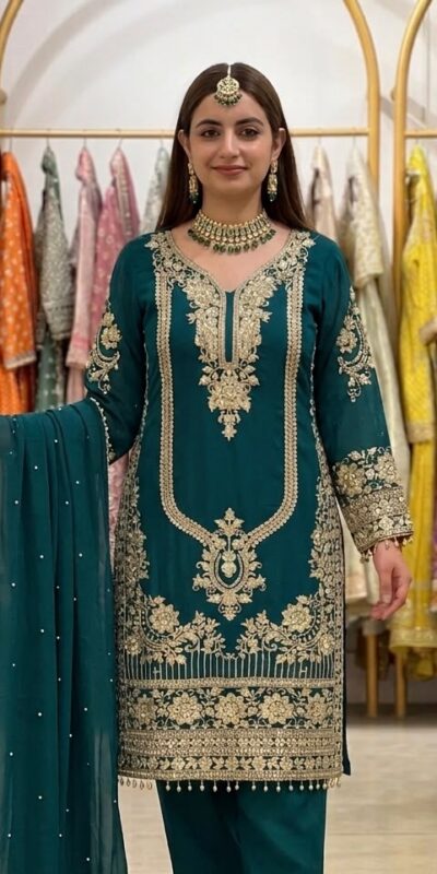 NSR 910 Green Faux Georgette Salwar Suit with Mirror Work & Embroidery Work. Get it for ₹2399. Delivery 4-6 Working Days. Shop now. | Jump Suits, Salwar suit, Casual Suits, Creative suits, Designer Suits, Palazzo Suits, Party Wear Suits, Patiala Suits, Straight Suits