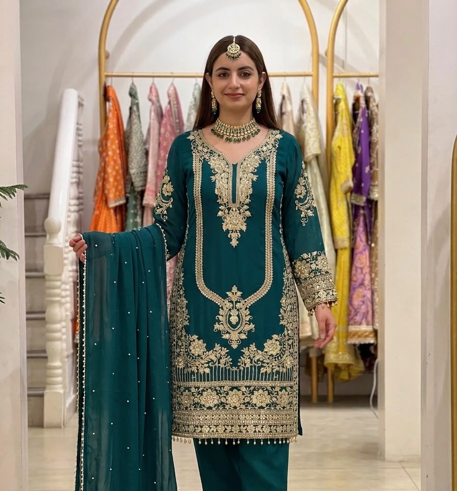 NSR 910 Green Faux Georgette Salwar Suit with Mirror Work & Embroidery Work. Get it for ₹2399. Delivery 4-6 Working Days. Shop now. | Jump Suits, Salwar suit, Casual Suits, Creative suits, Designer Suits, Palazzo Suits, Party Wear Suits, Patiala Suits, Straight Suits