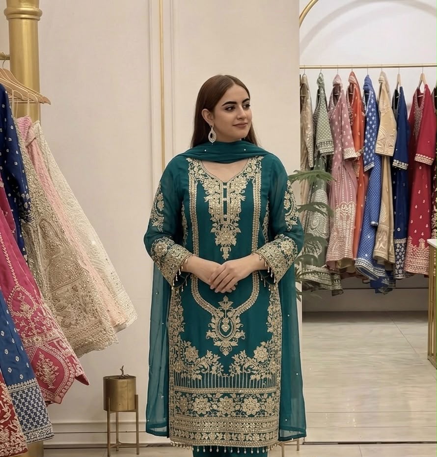 NSR 910 Green Faux Georgette Salwar Suit with Mirror Work & Embroidery Work. Get it for ₹2399. Delivery 4-6 Working Days. Shop now. | Jump Suits, Salwar suit, Casual Suits, Creative suits, Designer Suits, Palazzo Suits, Party Wear Suits, Patiala Suits, Straight Suits
