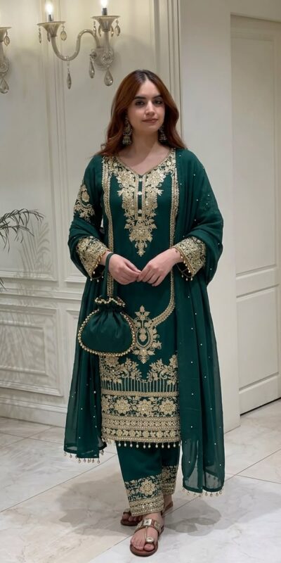 NSR 910 Green Faux Georgette Salwar Suit with Mirror Work & Embroidery Work. Get it for ₹2399. Delivery 4-6 Working Days. Shop now. | Jump Suits, Salwar suit, Casual Suits, Creative suits, Designer Suits, Palazzo Suits, Party Wear Suits, Patiala Suits, Straight Suits
