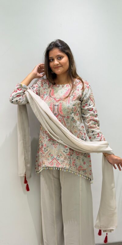 BE 489 Grey Faux Georgette Salwar Suit with Mirror Work & Embroidery Work. Get it for ₹2899. Delivery 4-6 Working Days. Shop now. | Jump Suits, Salwar suit, Casual Suits, Creative suits, Designer Suits, Palazzo Suits, Party Wear Suits, Patiala Suits, Straight Suits
