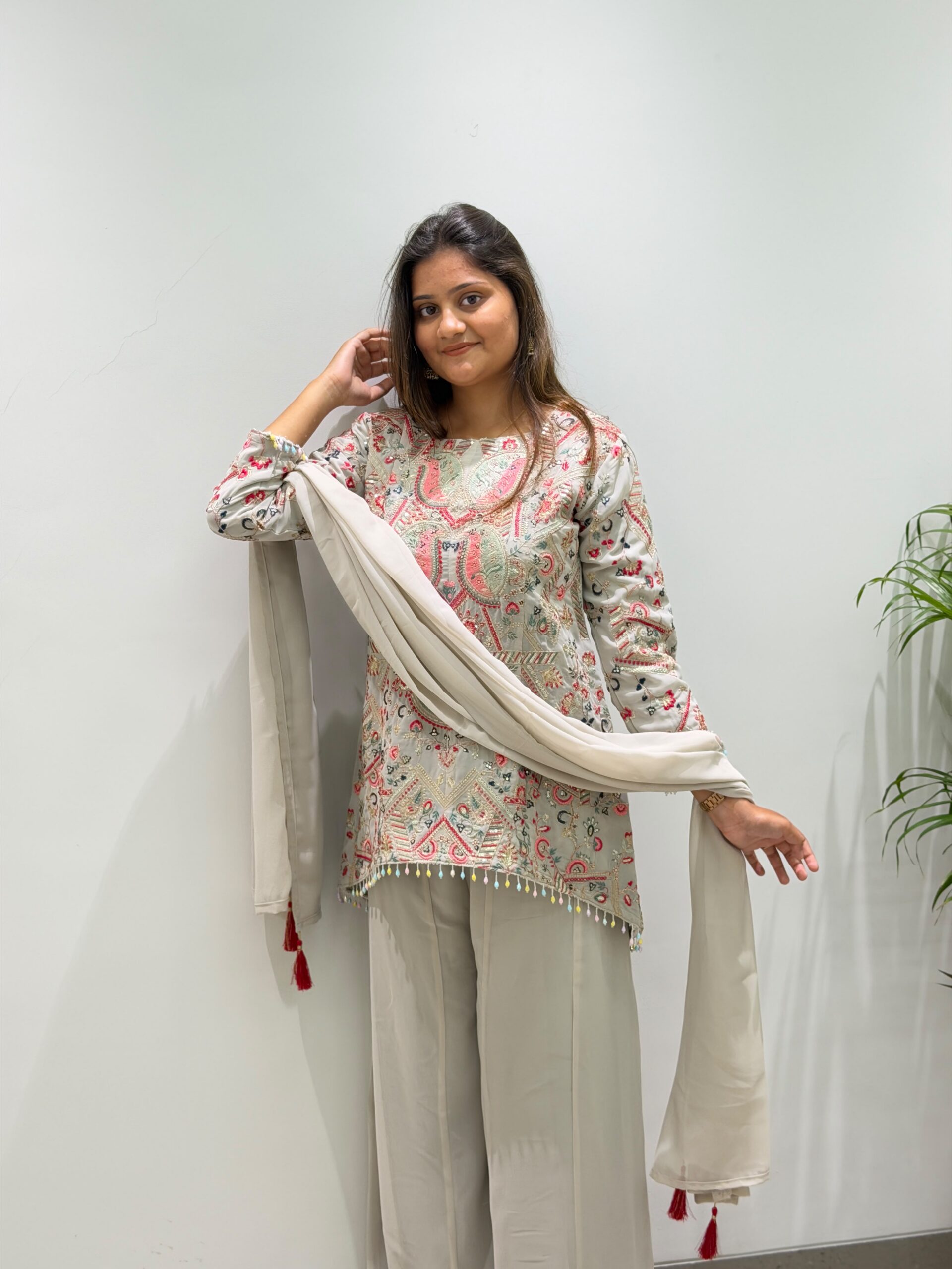 BE 489 Grey Faux Georgette Salwar Suit with Mirror Work & Embroidery Work. Get it for ₹2899. Delivery 4-6 Working Days. Shop now. | Jump Suits, Salwar suit, Casual Suits, Creative suits, Designer Suits, Palazzo Suits, Party Wear Suits, Patiala Suits, Straight Suits