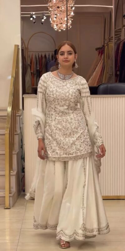DB 47 White Faux Georgette Salwar Suit with Mirror Work & Embroidery Work. Get it for ₹2399. Delivery 4-6 Working Days. Shop now. | Jump Suits, Salwar suit, Casual Suits, Creative suits, Designer Suits, Palazzo Suits, Party Wear Suits, Patiala Suits, Straight Suits