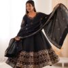 ZF 5016 Black Roman Silk Gown with Embroidery Work. Wedding, Party, Festive, Events, Navratri, Exclusive Offer ₹2499. Delivery 4-6 Working Days. Shop now. | Gowns, Bollywood Gowns, Creative Gowns, Designer Gowns, Embroidered Gowns, Party Wear Gowns