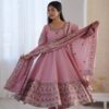 ZF 5016 Dusty Pink Roman Silk Gown with Embroidery Work. Wedding, Party, Festive, Events, Navratri, Offer ₹2499. Delivery 4-6 Working Days. Shop now. | Gowns, Bollywood Gowns, Creative Gowns, Designer Gowns, Embroidered Gowns, Party Wear Gowns