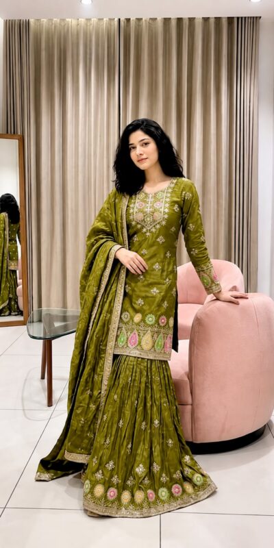 WW 1276 Mehandi Pure Endy Silk Salwar Suit with Embroidery Work & Sequins Work. Exclusive Offer ₹2399. Delivery 4-6 Working Days. Shop now. | Jump Suits, Salwar suit, Casual Suits, Creative suits, Designer Suits, Palazzo Suits, Party Wear Suits, Patiala Suits, Straight Suits