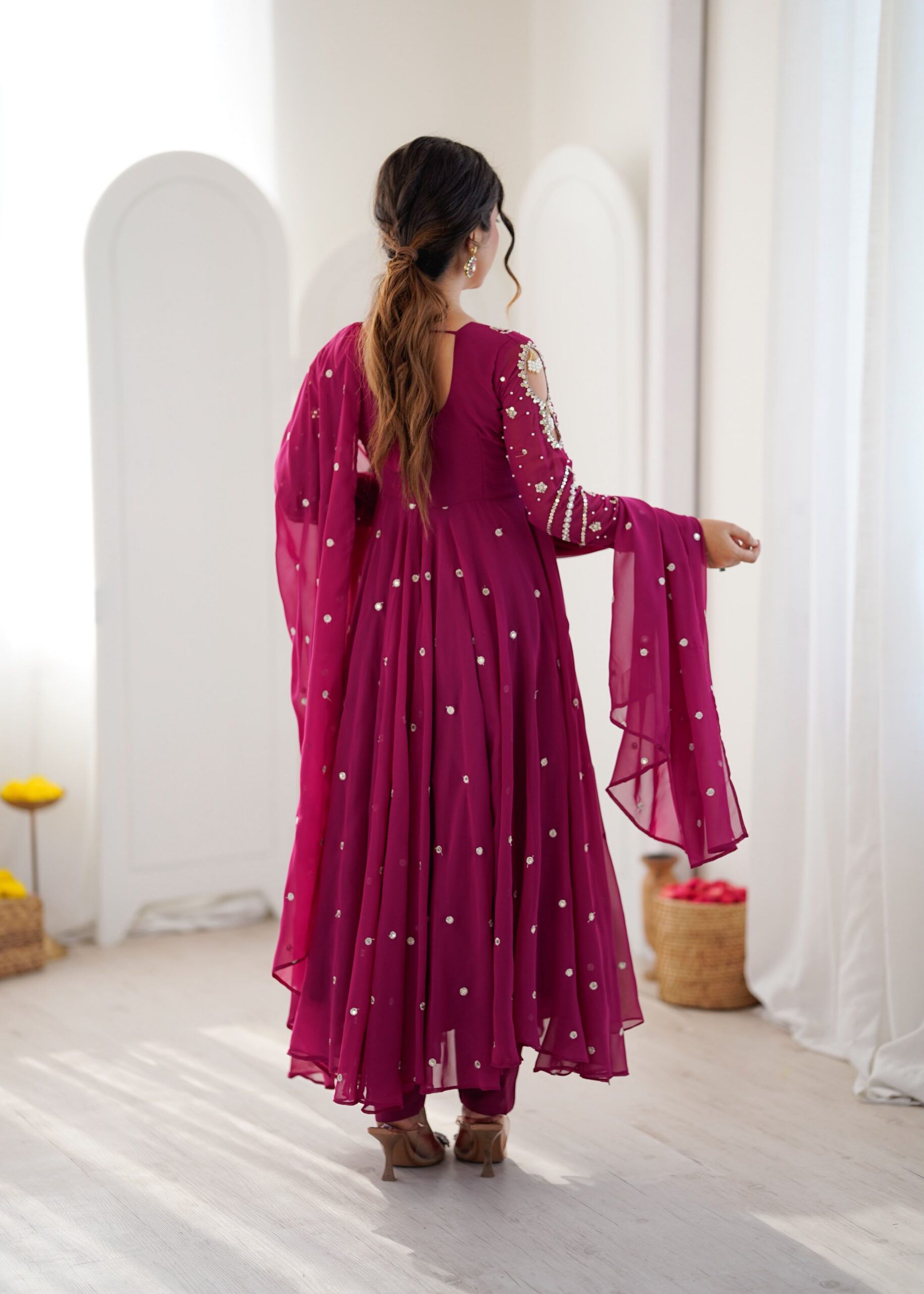 JF 056 Pink Faux Georgette Salwar Suit with Mirror Work & Embroidery Work. Get it for ₹2349. Delivery 4-6 Working Days. Shop now. | Jump Suits, Salwar suit, Casual Suits, Creative suits, Designer Suits, Palazzo Suits, Party Wear Suits, Patiala Suits, Straight Suits