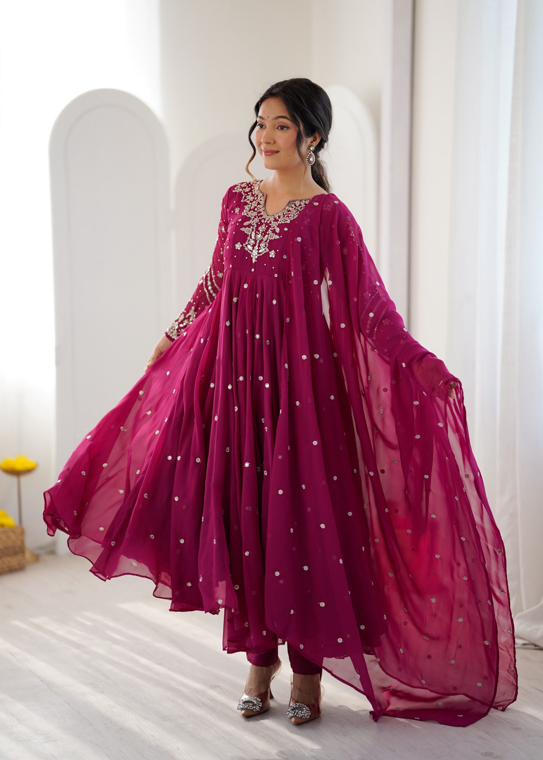 JF 056 Pink Faux Georgette Salwar Suit with Mirror Work & Embroidery Work. Get it for ₹2349. Delivery 4-6 Working Days. Shop now. | Jump Suits, Salwar suit, Casual Suits, Creative suits, Designer Suits, Palazzo Suits, Party Wear Suits, Patiala Suits, Straight Suits