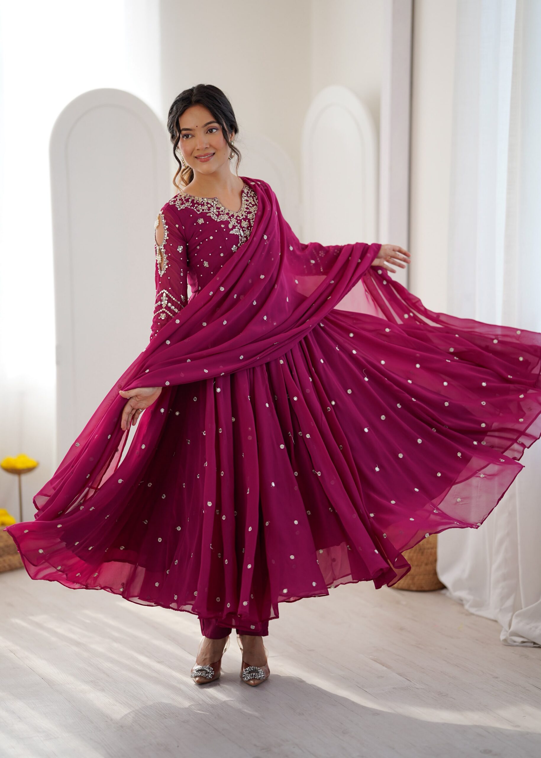 JF 056 Pink Faux Georgette Salwar Suit with Mirror Work & Embroidery Work. Get it for ₹2349. Delivery 4-6 Working Days. Shop now. | Jump Suits, Salwar suit, Casual Suits, Creative suits, Designer Suits, Palazzo Suits, Party Wear Suits, Patiala Suits, Straight Suits