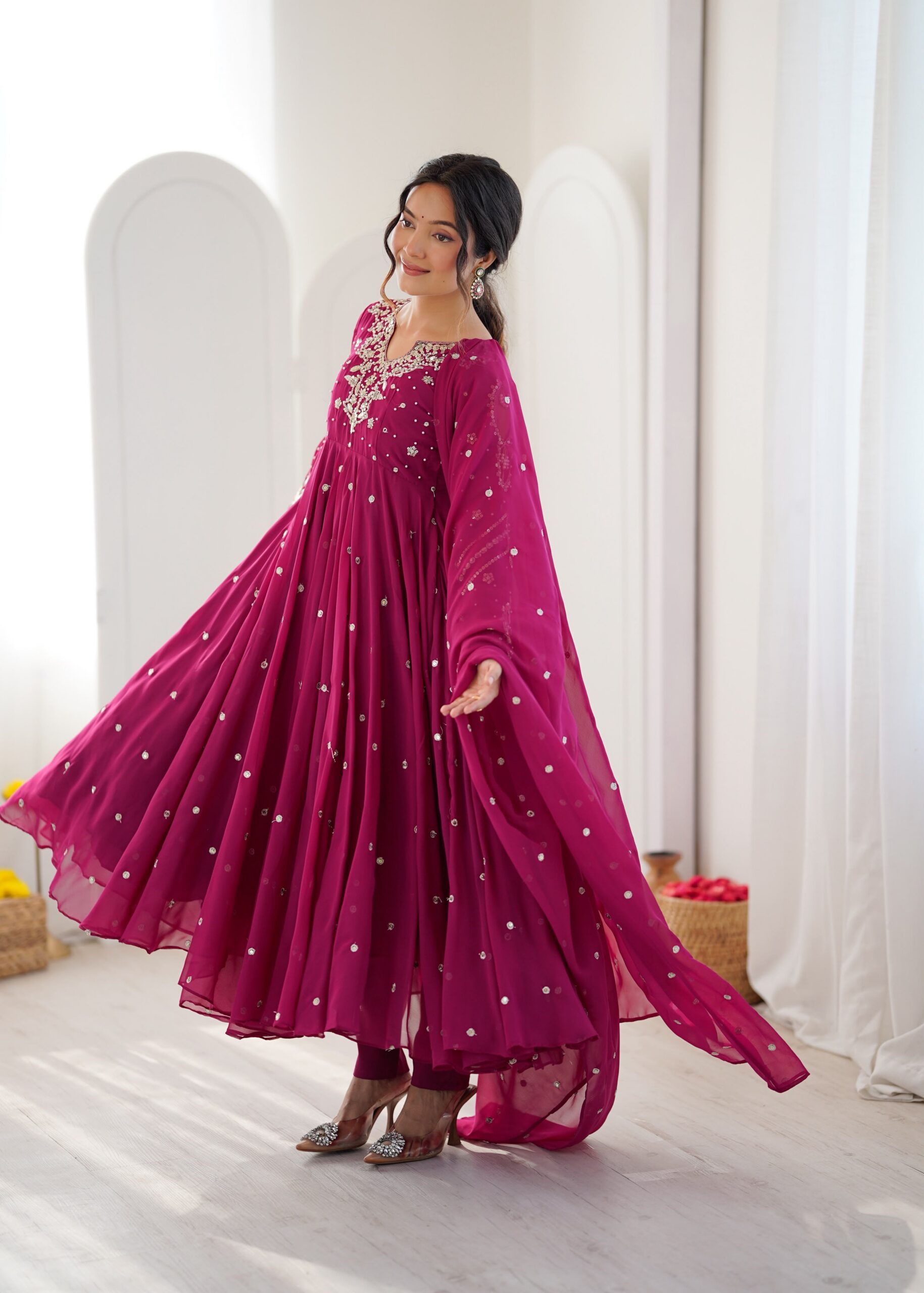JF 056 Pink Faux Georgette Salwar Suit with Mirror Work & Embroidery Work. Get it for ₹2349. Delivery 4-6 Working Days. Shop now. | Jump Suits, Salwar suit, Casual Suits, Creative suits, Designer Suits, Palazzo Suits, Party Wear Suits, Patiala Suits, Straight Suits