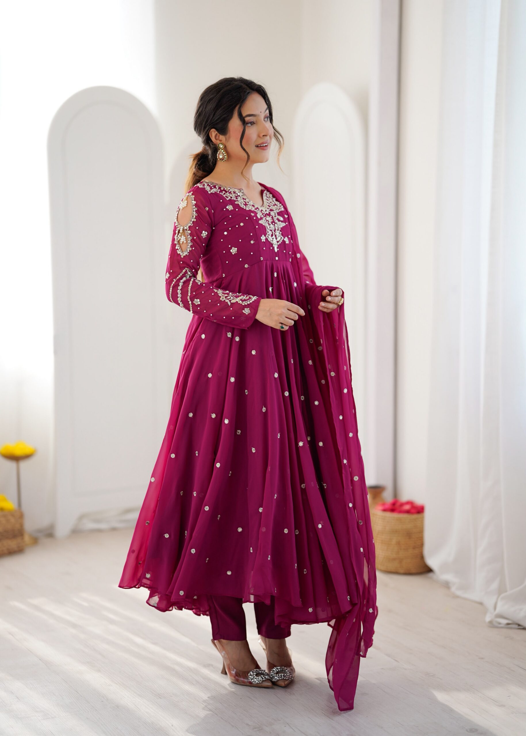 JF 056 Pink Faux Georgette Salwar Suit with Mirror Work & Embroidery Work. Get it for ₹2349. Delivery 4-6 Working Days. Shop now. | Jump Suits, Salwar suit, Casual Suits, Creative suits, Designer Suits, Palazzo Suits, Party Wear Suits, Patiala Suits, Straight Suits