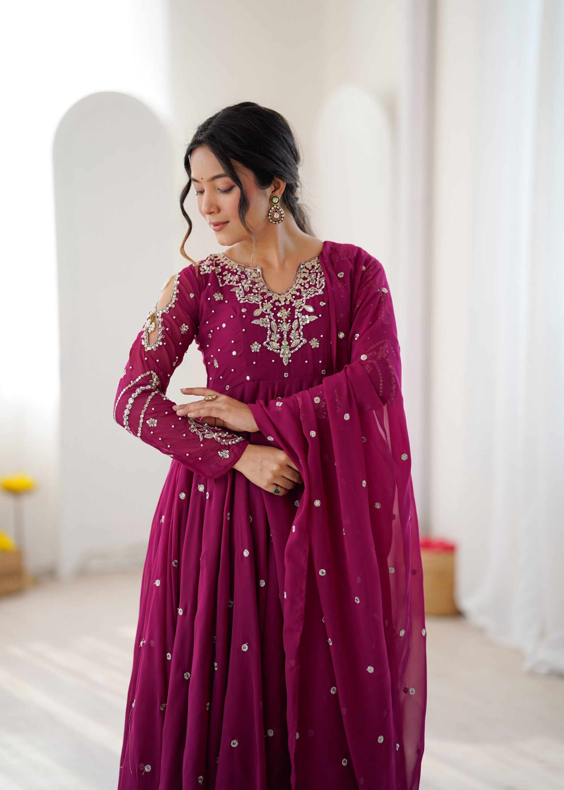 JF 056 Pink Faux Georgette Salwar Suit with Mirror Work & Embroidery Work. Get it for ₹2349. Delivery 4-6 Working Days. Shop now. | Jump Suits, Salwar suit, Casual Suits, Creative suits, Designer Suits, Palazzo Suits, Party Wear Suits, Patiala Suits, Straight Suits