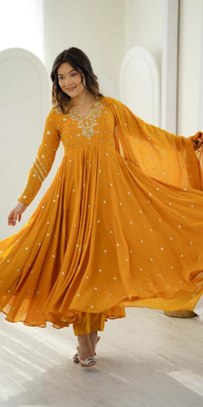 JF 056 Yellow Faux Georgette Salwar Suit with Mirror Work & Embroidery Work. Get it for ₹2349. Delivery 4-6 Working Days. Shop now. | Jump Suits, Salwar suit, Casual Suits, Creative suits, Designer Suits, Palazzo Suits, Party Wear Suits, Patiala Suits, Straight Suits