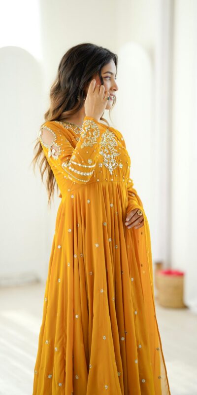 JF 056 Yellow Faux Georgette Salwar Suit with Mirror Work & Embroidery Work. Get it for ₹2349. Delivery 4-6 Working Days. Shop now. | Jump Suits, Salwar suit, Casual Suits, Creative suits, Designer Suits, Palazzo Suits, Party Wear Suits, Patiala Suits, Straight Suits