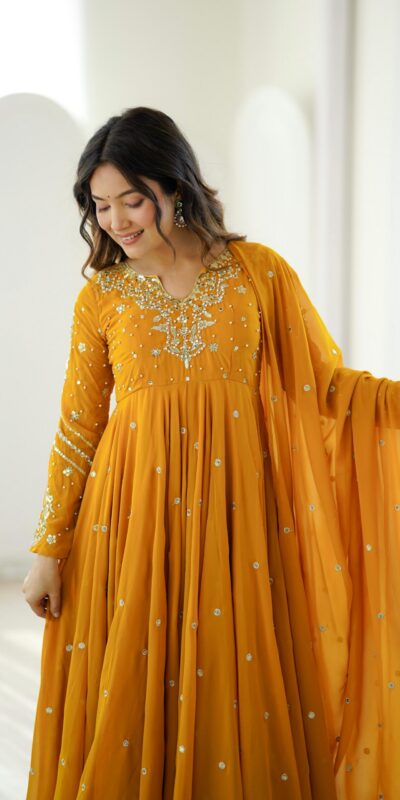 JF 056 Yellow Faux Georgette Salwar Suit with Mirror Work & Embroidery Work. Get it for ₹2349. Delivery 4-6 Working Days. Shop now. | Jump Suits, Salwar suit, Casual Suits, Creative suits, Designer Suits, Palazzo Suits, Party Wear Suits, Patiala Suits, Straight Suits