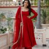 KD 1643 Red | Faux Georgette Salwar Suit with Lace Work & Digital Print. Introductory Price ₹2249. Delivery 4-6 Working Days. Shop now. | Anarkali Suits, Bollywood Anarkali, Creative-Anarkali, Designer Anarkali, Embroidered Anarkali, Party Wear Anarkali, Salwar suit