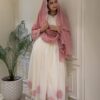 Shiny White Faux Georgette Embroidery Work Gown