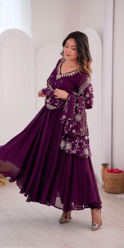 ZF 5025 Wine Faux Georgette Gown Perfect for Wedding, Party, Raksha Bandhan, Temple Visit, Onam – . Get it for ₹2149. Delivery 4-6 Working Days. Shop now | Gowns, Bollywood Gowns, Creative Gowns, Designer Gowns, Embroidered Gowns, Party Wear Gowns