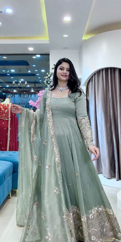 SSR 550 Grey in Crunchy Silk Embroidery Work & Lace Work Gown . Special Price ₹2799. Delivery 4-6 Working Days. Shop now. | Gowns, Bollywood Gowns, Creative Gowns, Designer Gowns, Embroidered Gowns, Party Wear Gowns