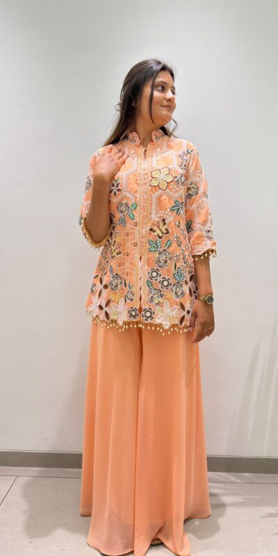 BE 492 Peach in Fox Georgette. Sequins Work & Embroidery Work Salwar Suit Special Price ₹2299. Delivery 4-6 Working Days. Shop now. | Jump Suits, Salwar suit, Casual Suits, Creative suits, Designer Suits, Palazzo Suits, Party Wear Suits, Patiala Suits, Straight Suits