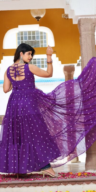 Ram 112 Purple in Colour Faux Georgette Bandhani Print Work Gown. Available at ₹1949 only. Delivery 4-6 Working Days. Shop now. | Gowns, Bollywood Gowns, Creative Gowns, Designer Gowns, Embroidered Gowns, Party Wear Gowns