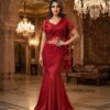 Stylist Red Crap Silk Embroider Work Saree