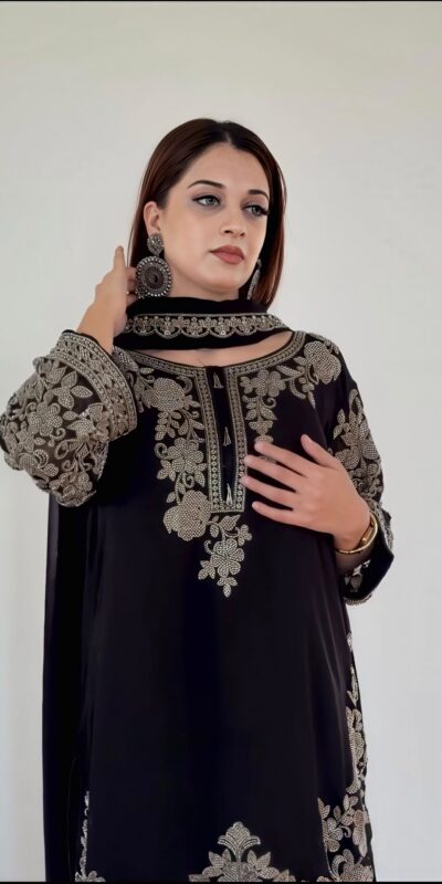 SR 1720 Black Faux Georgette Salwar Suit with Mirror Work & Embroidery Work. Get it for ₹2549. Delivery 4-6 Working Days. Shop now. | Jump Suits, Salwar suit, Casual Suits, Creative suits, Designer Suits, Palazzo Suits, Party Wear Suits, Patiala Suits, Straight Suits