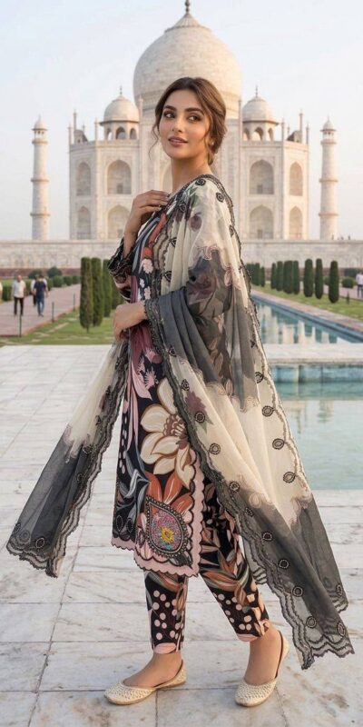 LG 2094 Black Perfect for Wedding, Party, Ganesh Chaturthi, Cultural Events, Durga Puja – Printed Muslin Salwar Suit. Now at just ₹2299. Delivery 4-6 Worki | Jump Suits, Salwar suit, Casual Suits, Creative suits, Designer Suits, Palazzo Suits, Party Wear Suits, Patiala Suits, Straight Suits