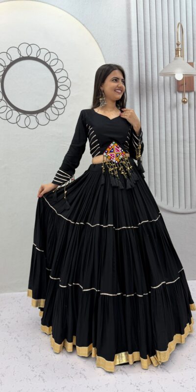 PC 597 Black in Pure Cotton Mirror Work & Gamthi Work Lehenga Choli . Exclusive Offer ₹2899. Delivery 4-6 Working Days. Shop now. | Lehenga, Bollywood Lehenga, Creative Lehenga, Designer Lehenga, Embroidered Lehenga, Party Wear Lehenga